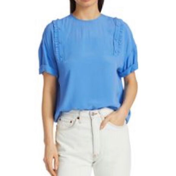 N°21  Blouse Womens size 42 Ruffle shoulder details silk Blend Made in Italy New - Picture 1 of 12